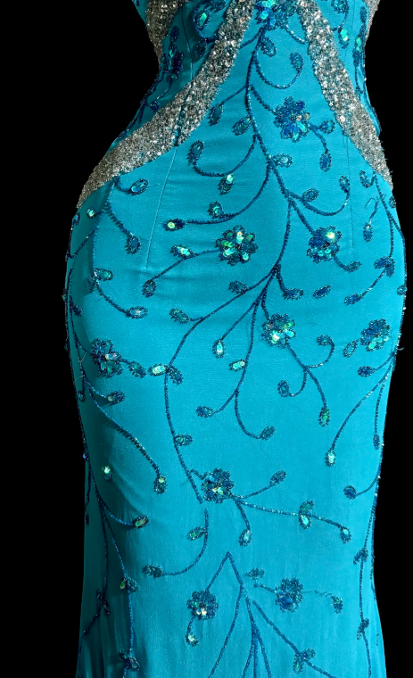 Charming Mermaid Spaghetti Straps Satin Sequin Beaded Without Sleeves Long Prom Dress, Evening Dress C6623