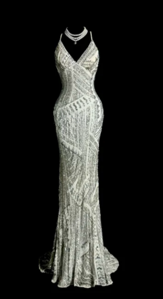 Gorgeous Shiny Mermaid Spaghetti Straps Satin Sequin Beaded Without Sleeves Long Prom Dress, Evening Dress C6625