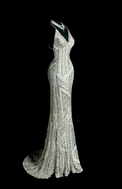 Gorgeous Shiny Mermaid Spaghetti Straps Satin Sequin Beaded Without Sleeves Long Prom Dress, Evening Dress C6625