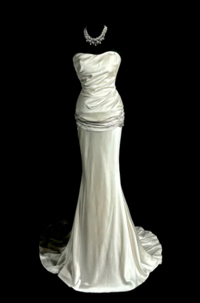 Classy Mermaid Strapless Satin Without Sleeves Long Prom Dress, Evening Dress C6626