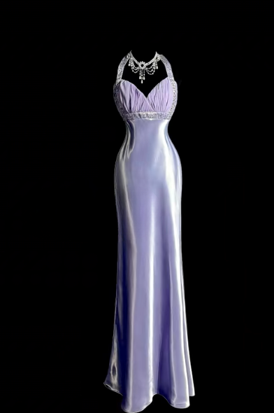 Lilac Mermaid Halter Satin Without Sleeves Long Prom Dress, Evening Dress C6627