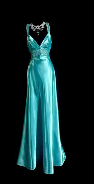 Classy A Line V Neck Satin Sequin Without Sleeves Long Prom Dress, Evening Dress C6630