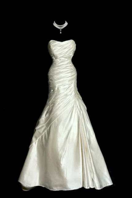 Elegant Mermaid Strapless Pleated Satin Without Sleeves Long Prom Dress, Evening Dress C6636