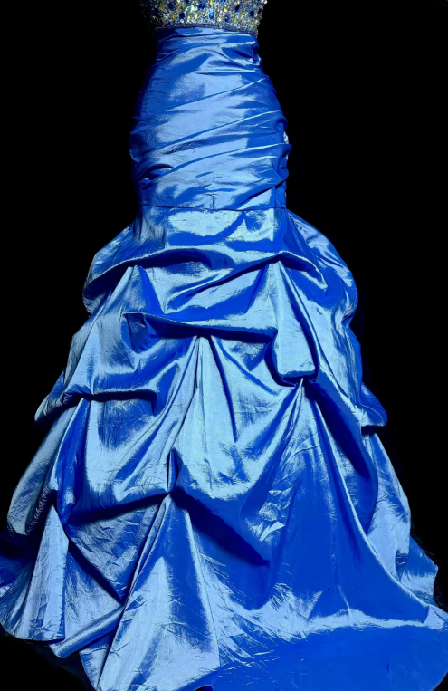 Retro Mermaid Strapless Pleated Satin Sequin Beaded Without Sleeves Long Prom Dress, Evening Dress C6638