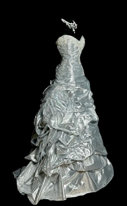 Chic Silver Mermaid Sweetheart Pleated Satin Applique Beaded Without Sleeves Long Prom Dress, Evening Dress C6639