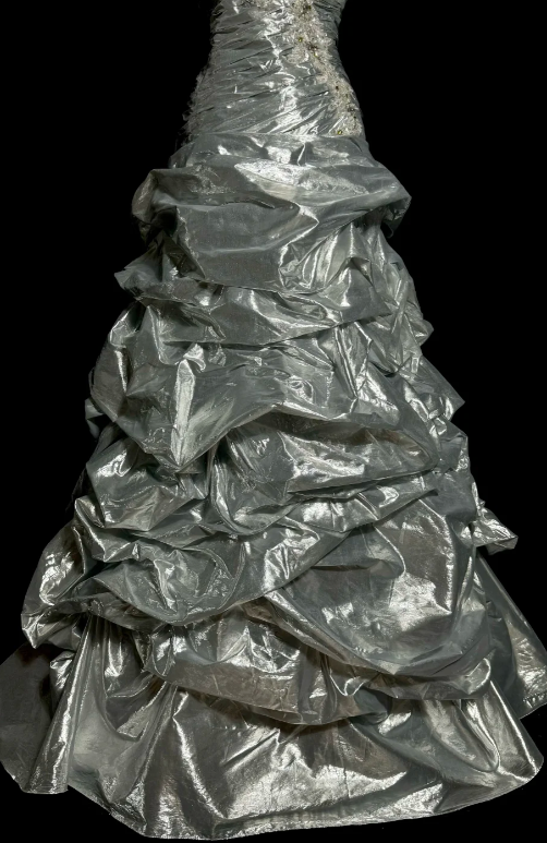 Chic Silver Mermaid Sweetheart Pleated Satin Applique Beaded Without Sleeves Long Prom Dress, Evening Dress C6639