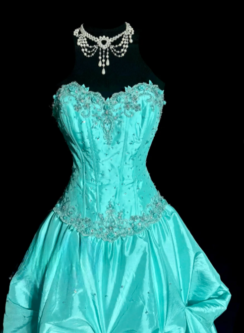 Pretty Ball Gown Strapless Satin Beaded Without Sleeves Long Prom Dress, Evening Dress C6641