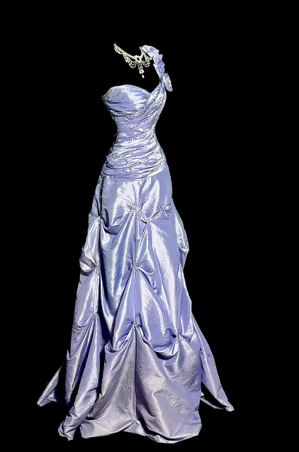 Lilac Ball Gown One Shoulder Satin Beaded Without Sleeves Long Prom Dress, Evening Dress C6642