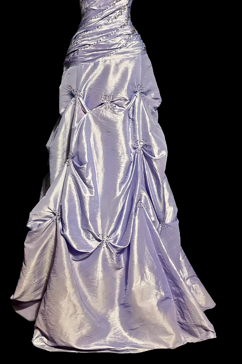 Lilac Ball Gown One Shoulder Satin Beaded Without Sleeves Long Prom Dress, Evening Dress C6642