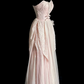 Sweet Ball Gown Pink Strapless Chiffon Lace Without Sleeves Long Prom Dress, Evening Dress C6643