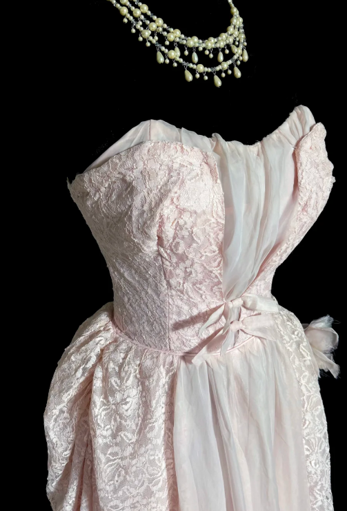 Sweet Ball Gown Pink Strapless Chiffon Lace Without Sleeves Long Prom Dress, Evening Dress C6643