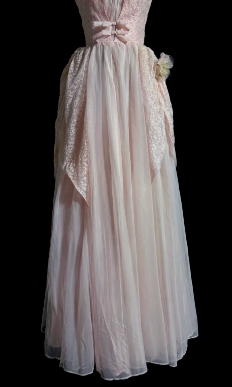 Sweet Ball Gown Pink Strapless Chiffon Lace Without Sleeves Long Prom Dress, Evening Dress C6643