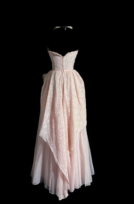 Sweet Ball Gown Pink Strapless Chiffon Lace Without Sleeves Long Prom Dress, Evening Dress C6643