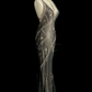 Vintage Mermaid V Neck Satin Beaded Without Sleeves Long Prom Dress, Evening Dress C6645