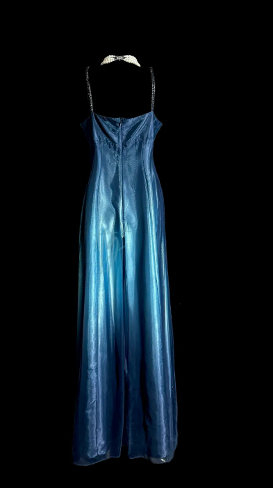 Retro Gradient A Line Spaghetti Straps Satin Tulle Beaded Without Sleeves Long Prom Dress, Evening Dress C6648