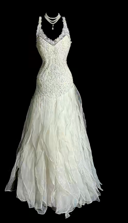 Pretty A Line V Neck Tulle Ruffle Lace Without Sleeves Long Prom Dress, Evening Dress C6649