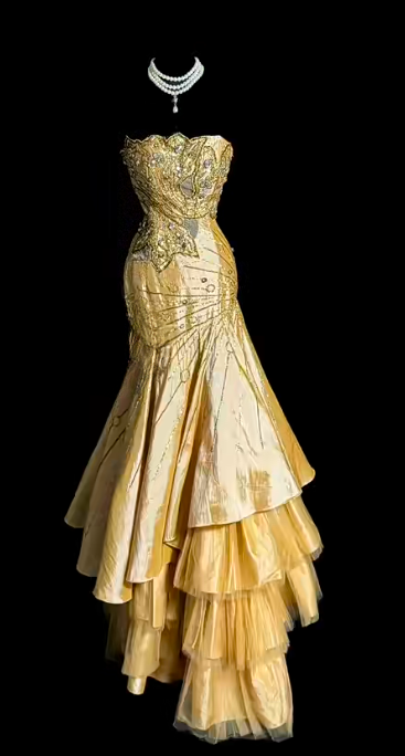 Gorgeous Mermaid Strapless Satin Tulle Beaded Without Sleeves Long Prom Dress, Evening Dress C6650