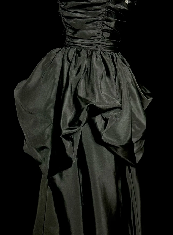 Princess A Line Strapless Black Satin Without Sleeves Long Prom Dress, Evening Dress C6653