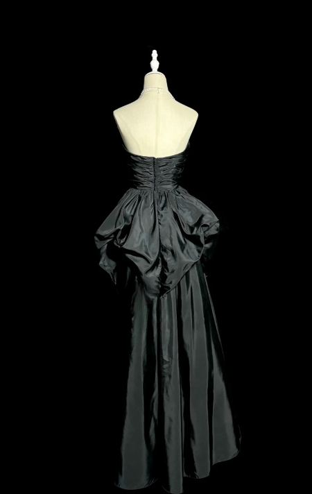 Princess A Line Strapless Black Satin Without Sleeves Long Prom Dress, Evening Dress C6653