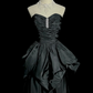 Princess A Line Strapless Black Satin Without Sleeves Long Prom Dress, Evening Dress C6653