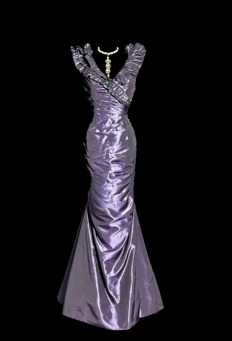 Classy Mermaid V Neck Satin Without Sleeves Long Prom Dress, Evening Dress C6654
