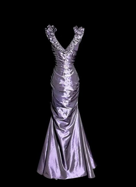 Classy Mermaid V Neck Satin Without Sleeves Long Prom Dress, Evening Dress C6654