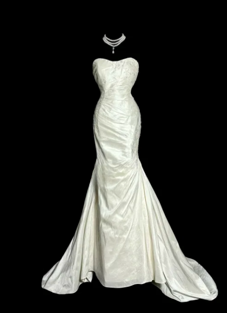 Elegant Mermaid Strapless Satin Beaded Without Sleeves Long Prom Dress, Evening Dress C6655