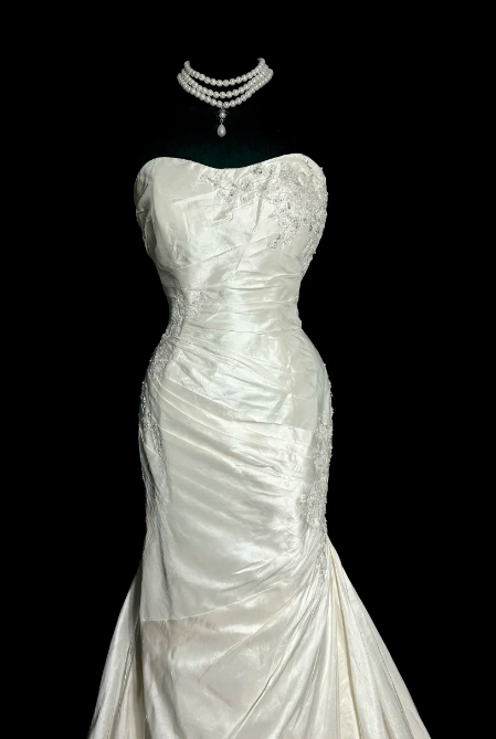 Elegant Mermaid Strapless Satin Beaded Without Sleeves Long Prom Dress, Evening Dress C6655