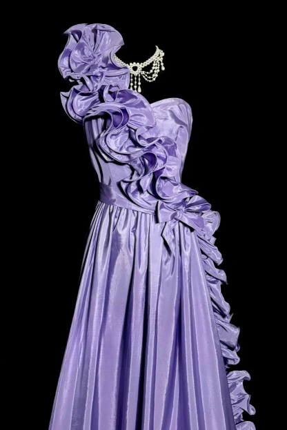 Pretty Mermaid One Shoulder Satin Ruffle Without Sleeves Long Prom Dress, Evening Dress C6659