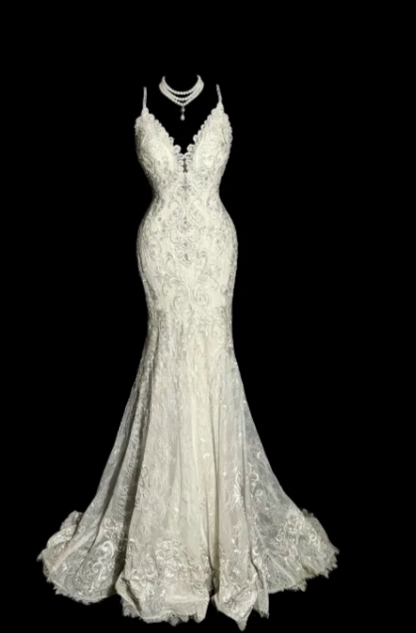 Sexy Mermaid Spaghetti Straps Lace Without Sleeves Long Prom Dress, Evening Dress C6661