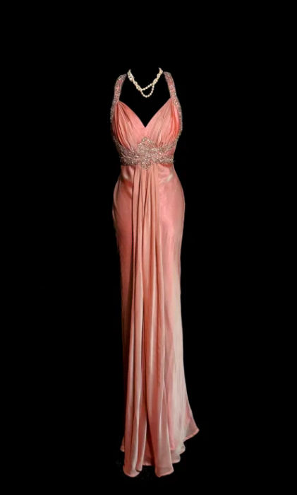 Charming Peach Mermaid V Neck Satin Beaded Without Sleeves Long Prom Dress, Evening Dress C6662