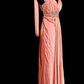 Charming Peach Mermaid V Neck Satin Beaded Without Sleeves Long Prom Dress, Evening Dress C6662