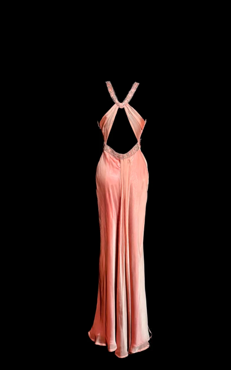 Charming Peach Mermaid V Neck Satin Beaded Without Sleeves Long Prom Dress, Evening Dress C6662