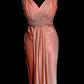 Charming Peach Mermaid V Neck Satin Beaded Without Sleeves Long Prom Dress, Evening Dress C6662