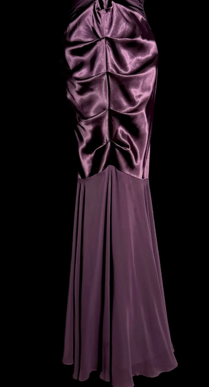 Chic Dark Purple Mermaid Halter Satin Chiffon Without Sleeves Long Prom Dress, Evening Dress C6664