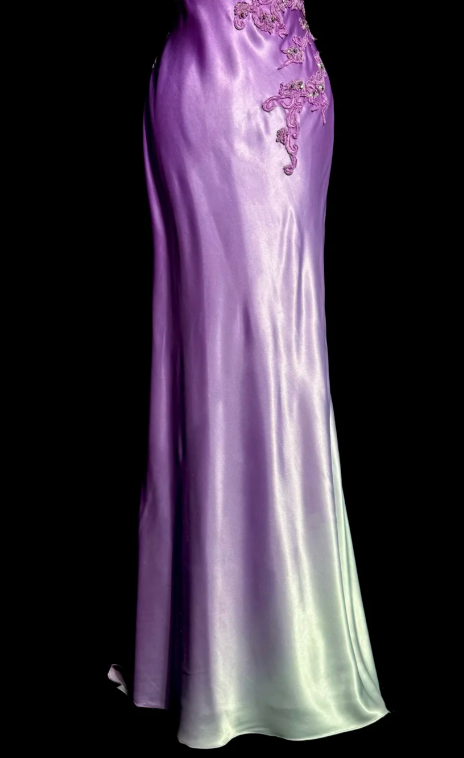 Gradient Chic Mermaid Spaghetti Straps Satin Lace Without Sleeves Long Prom Dress, Evening Dress C6665