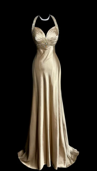 Pretty Mermaid V Neck Satin Sequin Without Sleeves Long Prom Dress, Evening Dress C6666