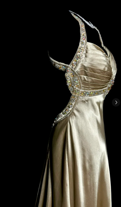 Pretty Mermaid V Neck Satin Sequin Without Sleeves Long Prom Dress, Evening Dress C6666