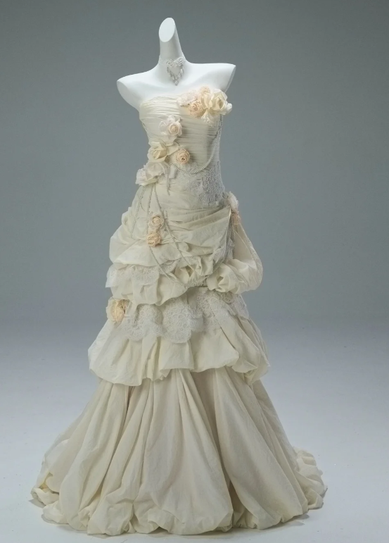 Sweet Ball Gown Strapless Satin Lace Flowers Without Sleeves Long Prom Dress, Evening Dress C6667