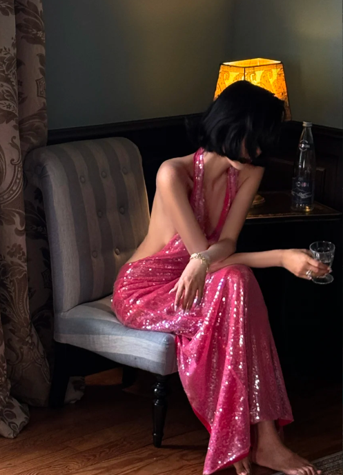 Glitter Mermaid Halter Sequin Backless Without Sleeves Long Prom Dress, Evening Dress C6670