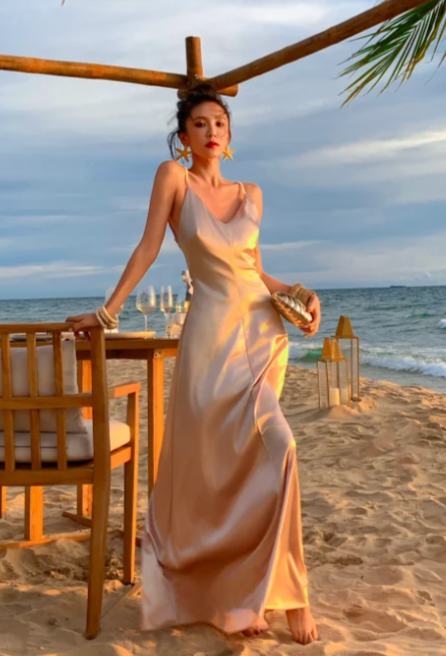 Sexy A Line Spaghetti Straps Satin Backless Without Sleeves Long Prom Dress, Evening Dress C6673