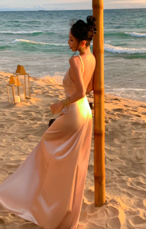 Sexy A Line Spaghetti Straps Satin Backless Without Sleeves Long Prom Dress, Evening Dress C6673