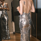 Sparkly Silver Mermaid Halter Sequin Backless Without Sleeves Long Prom Dress, Evening Dress C6674
