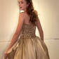 Gorgeous A Line Halter Satin Beaded Without Sleeves Long Prom Dress, Evening Dress C6675