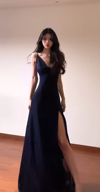 Sexy A Line Navy Blue Spaghetti Straps Satin Slit Without Sleeves Long Prom Dress, Evening Dress C6684