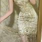 Charming Mermaid Strapless Tulle Sequin Beaded Without Sleeves Long Prom Dress, Evening Dress C6686