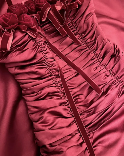 Chic A Line Burgundy Strapless Satin Without Sleeves Long Prom Dress, Evening Dress C6687