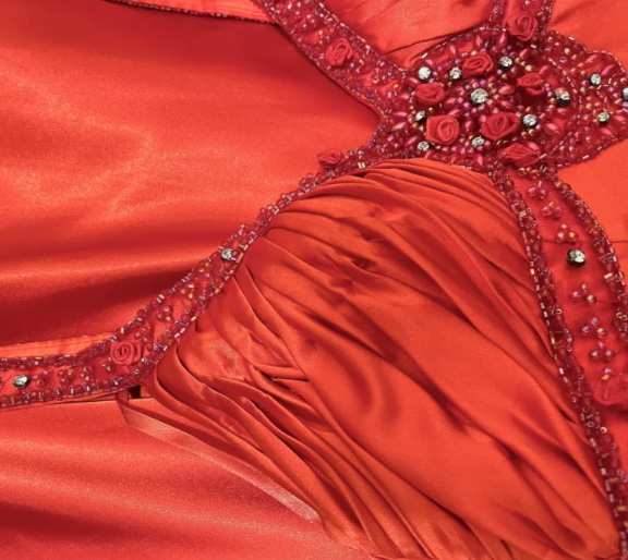 Classy Mermaid Red V Neck Satin Beaded Without Sleeves Long Prom Dress, Evening Dress C6688