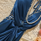 Elegant Mermaid V Neck Satin Sequin Without Sleeves Long Prom Dress, Evening Dress C6689