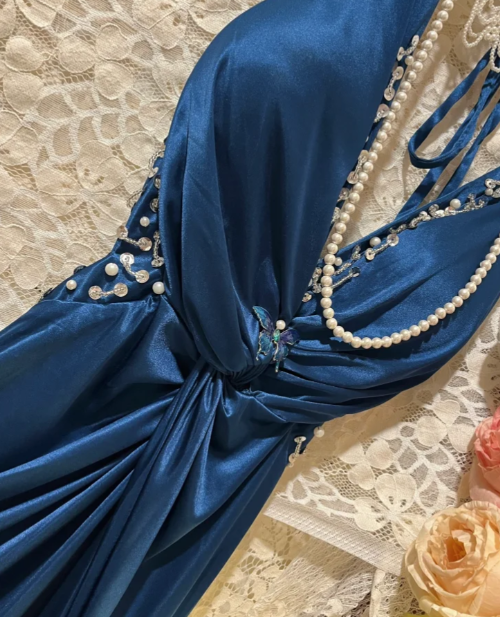 Elegant Mermaid V Neck Satin Sequin Without Sleeves Long Prom Dress, Evening Dress C6689